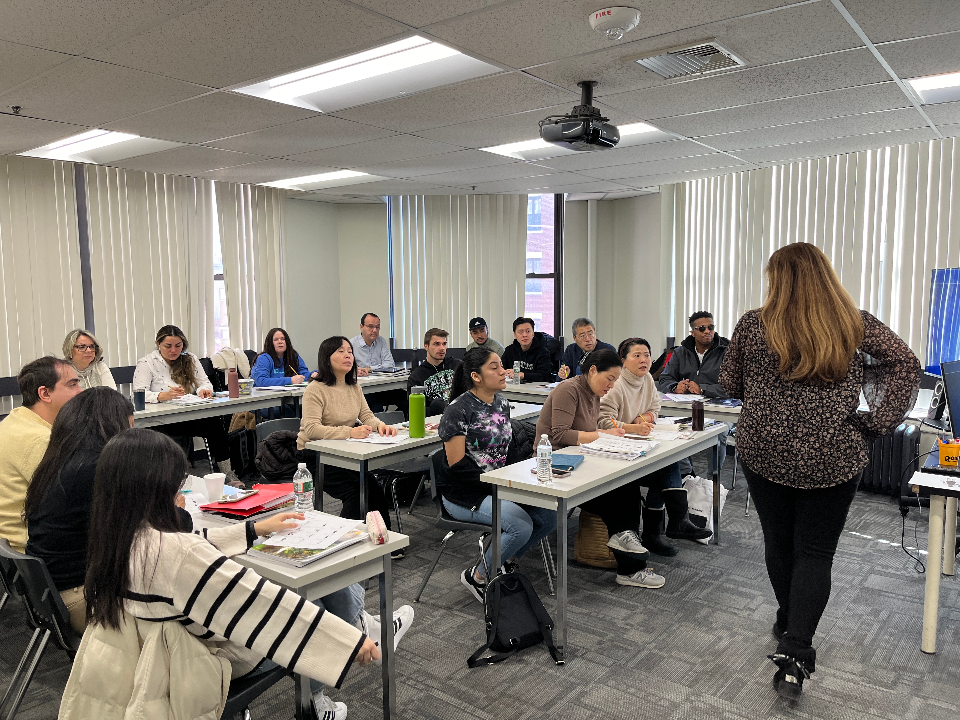 TOEFL preparation class with focused students